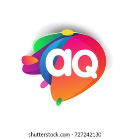 Letter AQ logo with colorful splash background, letter combination logo design for creative industry, web, business and company.