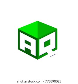 Letter AQ logo in hexagon shape and green background, cube logo with letter design for company identity.
