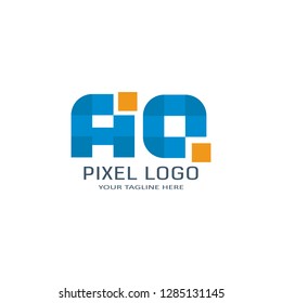 Letter AQ Pixel Logo Design Template. Alphabet Pixel motion Logo.