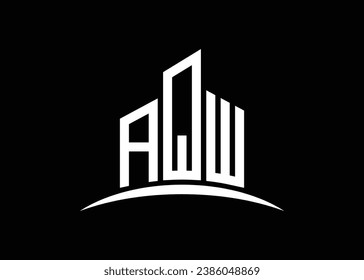 Letter AQW building vector monogram logo design template. Building Shape AQW logo.