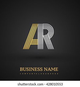 Letter AR linked logo design. Elegant silver and golden colored symbol for your business or company name and corporate identity.