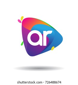 Letter AR logo with colorful splash background, letter combination logo design for creative industry, web, business and company.