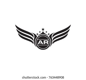 Letter AR logo. letter AR with wing illustration. letter with star flat style isolated