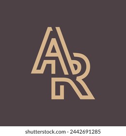 Letter AR Monogram logo design, letter logo template vector on brown background