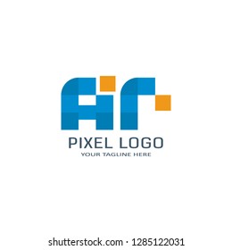 Letter AR Pixel Logo Design Template. Alphabet Pixel motion Logo.