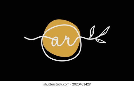 Letter AR or RA boho style botanical logo in flat minimal design symbol
