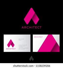 
A letter. Architect logo. Pink origami letter A like ribbon. Identity. Business card.
