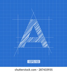A letter architectural plan on blue print background