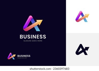 Buchstabe A mit Pfeil-Identitäts-Logo-Design. Logo-Symbol für die Zustellung