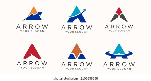 letter A with arrow logo icon set.