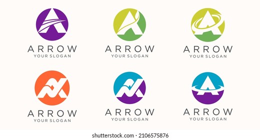 letter A with arrow logo icon set.