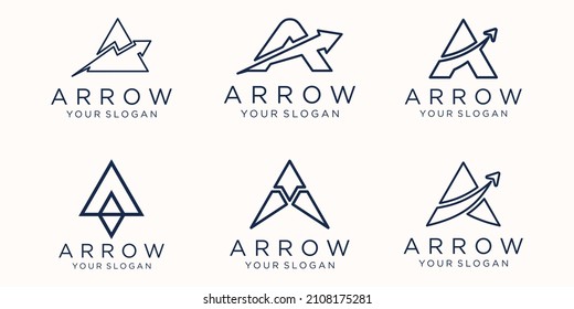 letter A with arrow logo icon set.