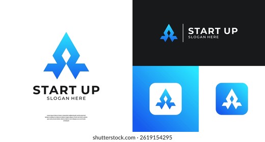 Letter A arrow logo template. Abstract rocket launch icon for business, start up and technology.