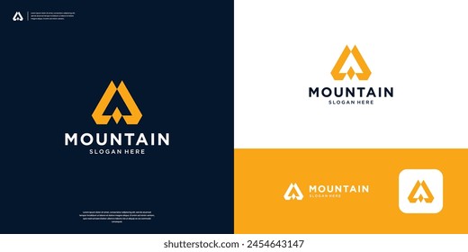 Letra A flecha y Plantilla de diseño de logotipo de montaña.