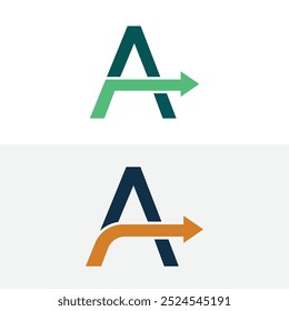Letra A con flecha. Logotipo de la flecha derecha. Utilizable para Logos de Negocios y Tecnología. Elemento de Plantilla de diseño de logotipo de Vector plano
