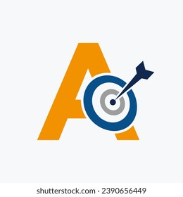 Buchstaben-A-Ziellogo in Kombination mit einem Zielsymbol für Schleife