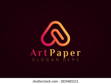 Letter A Art Paper Clip Logo Design Vector Illustration Template
