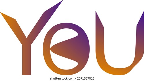 letter art of word you with multiple gradients and colours like violet and yellow 