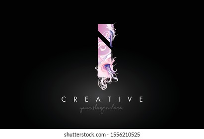 I Letter Artistic Purple Paint Flow Icon Logo Design. Creative Ink Flowing Letter Icon Design Vector Illustration.