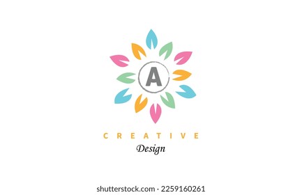 Un diseño de icono de diseño de logotipo vectorial de diseño de ilustraciones de letras. Elegante mano floral dibujar el color del agua.