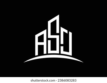 Letter ASJ building vector monogram logo design template. Building Shape ASJ logo.