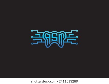 Carta ASM Moderno Vector Tecnológico Monograma Forma de cuidado dental Logo.