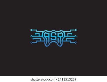 Carta ASQ Tecnología moderna Vector Monograma Forma de cuidado dental Logotipo