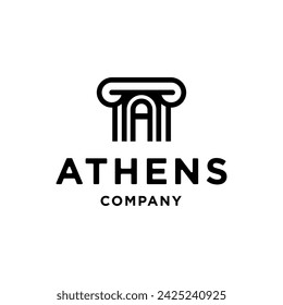  letter a athens ancient greek coloumn pillar historical building logo design