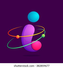 I letter with atoms orbits. Font style, vector design template elements for your application or corporate identity.