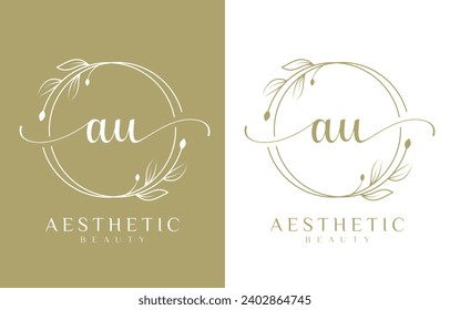 Letter AU Beauty Logo with Flourish Ornament