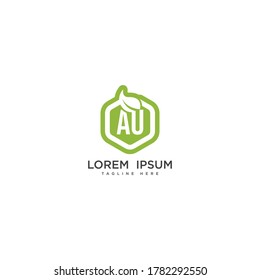 Letter AU eco leaf logo icon design template elements