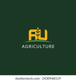 Letter AU with growth plant leaf agriculture logo design concept. Vector illustration