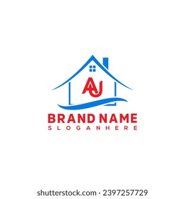 Letter AU and house logo design vector template. Home real estate logo