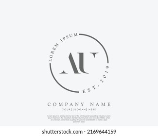 Letter AU Initial handwriting logo with signature and hand drawn style.