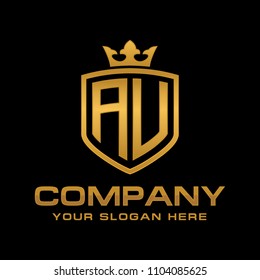 Letter AU initial with shield and crown, Luxury logo design vector