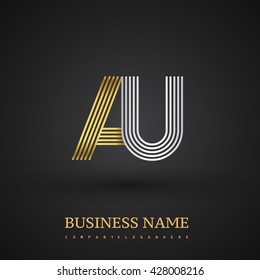 Letter AU linked logo design. Elegant silver and golden colored symbol for your business name or company identity.