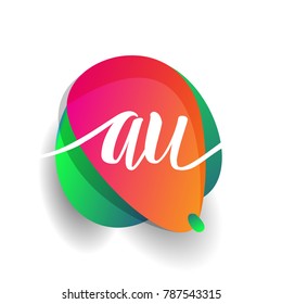 Letter AU logo with colorful splash background, letter combination logo design for creative industry, web, business and company.