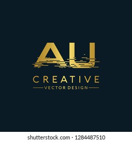 Letter AU Logo Initial. Gold Letter Design Vector Golden Luxury Colors