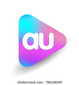 Letter AU logo in triangle shape and colorful background, letter combination logo design for business and company identity.
