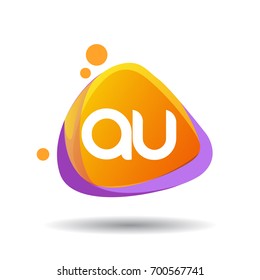 Letter AU logo in triangle splash and colorful background, letter combination logo design for creative industry, web, business and company.