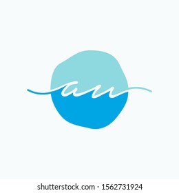 Letter AU or A U  with circle handwriting concept. handwriting logo of initial signature, wedding, fashion, jewelry, boutique, and botanical with creative template for any company or business - vector