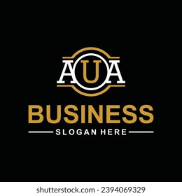 letra AUA círculo enlazado logotipo monograma en mayúsculas, icono elegante y profesional sobre fondo negro.