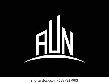 Letter AUN building vector monogram logo design template. Building Shape AUN logo.