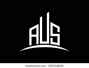 Letter AUS erstellt Vektormonogramm Logo-Design-Vorlage. Building Shape AUS Logo.