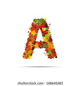 Letter from autumn colorful leaves A