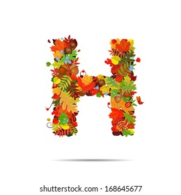 Letter from autumn colorful leaves H