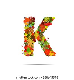 Letter from autumn colorful leaves K