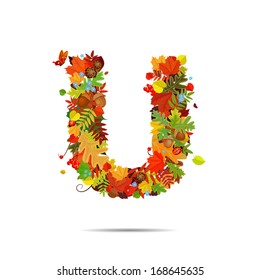 Letter from autumn colorful leaves U