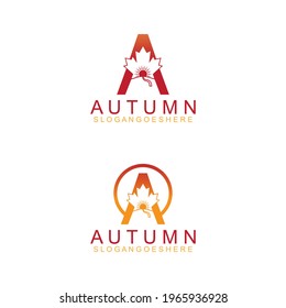 Letter A with Autumn Maple leaves Logo Vector Template Creative Design
