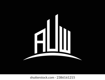 Letter AUW building vector monogram logo design template. Building Shape AUW logo.
